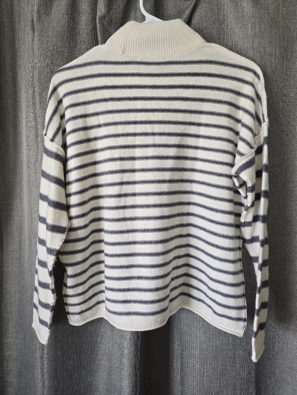 Madewell Stripe-Play Mockneck Pullover Sweater NI116 XXS Ivory Grey Merino Wool - Picture 6 of 8